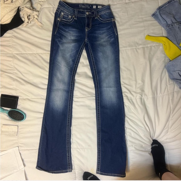 Miss Me Blue Boot Cut Jeans with Ornate Embroidery - Picture 4 of 5